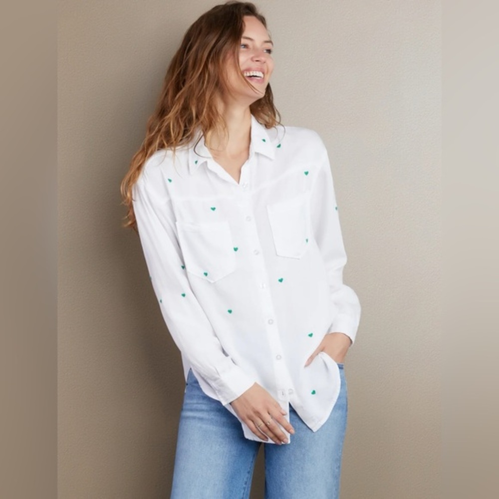 Billy T Green Love Embroidered Hearts Button Down Shirt Sz X-Large